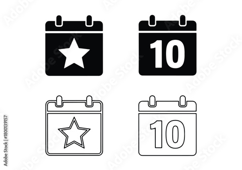 Calendar icons star and date set graphic design elements - Vector icon symbol for website - Icon vector - Blue icon vector - Line and glyph solid icon set