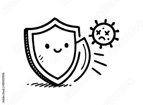 handdrawn cute doodle style micro barrier defense shield vector line illustration