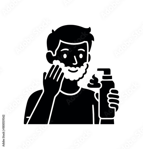 young shaving gel bottle flat black solid vector illustration isolated on white background
