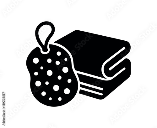 bath sponge and towel icon flat black solid vector illustration isolated on white background