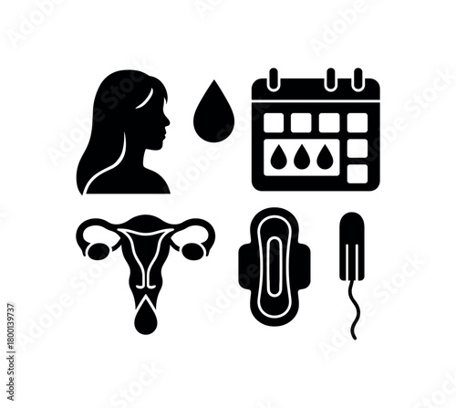 menstrual education chart flat black solid vector illustration isolated on white background