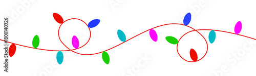 Christmas lights isolated, festive string of colorful holiday lights, Christmas decoration lights seamless design elements, glowing lights set for greeting card design, bright garlands - vector