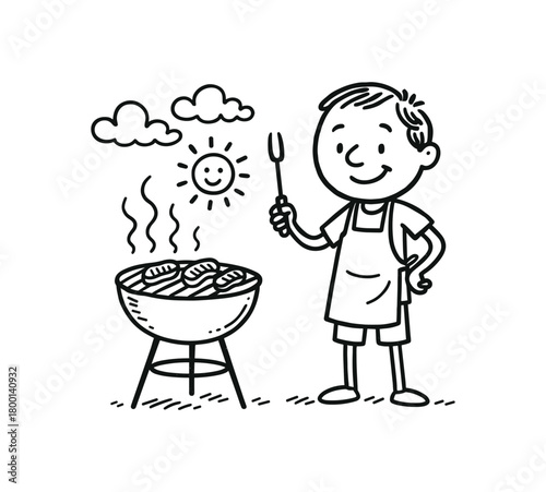 handdrawn cute doodle style grilling barbecue during holiday vector line illustration