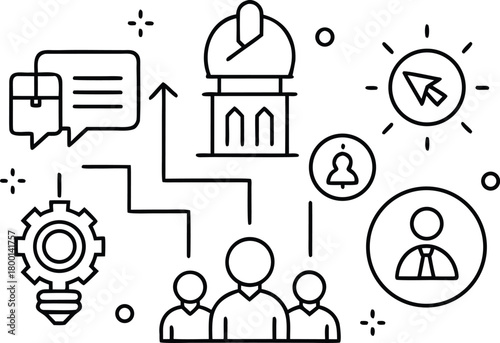 Business strategy and team collaboration infographic icons concept