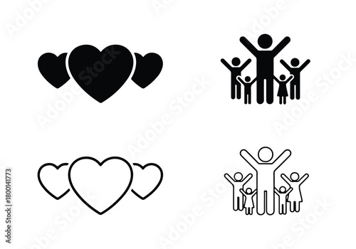 Heart and family icons simple modern design elements - Vector icon symbol for website - Icon vector - Blue icon vector - Line and glyph solid icon set
