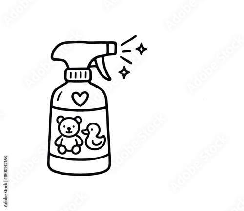 handdrawn cute doodle style baby toy sanitizer spray vector line illustration