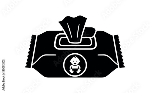 baby wipes packet flat black solid vector illustration isolated on white background