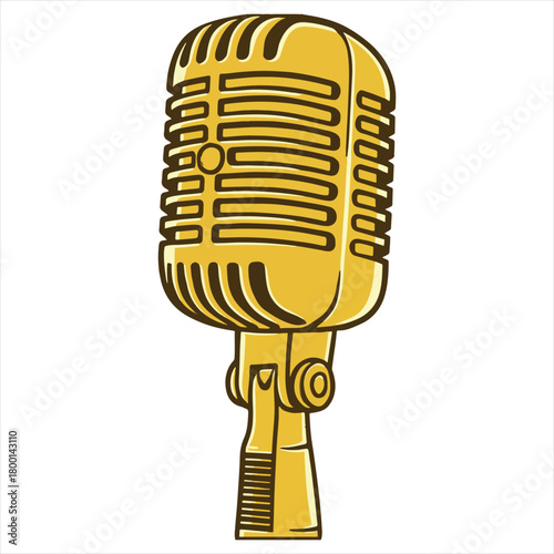 Golden Vintage Microphone Icon – Retro Broadcast Style