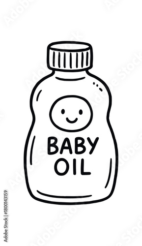 handdrawn cute doodle style baby oil bottle vector line illustration