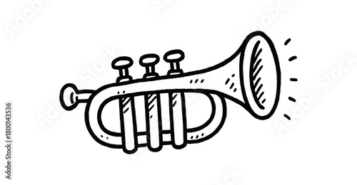 handdrawn cute doodle style trumpet vector line illustration