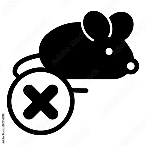 Laboratory mice ban solid icon, pest concept. Vector graphics. Rat with close button, mouse sign on white background, style icon mobile or web design.