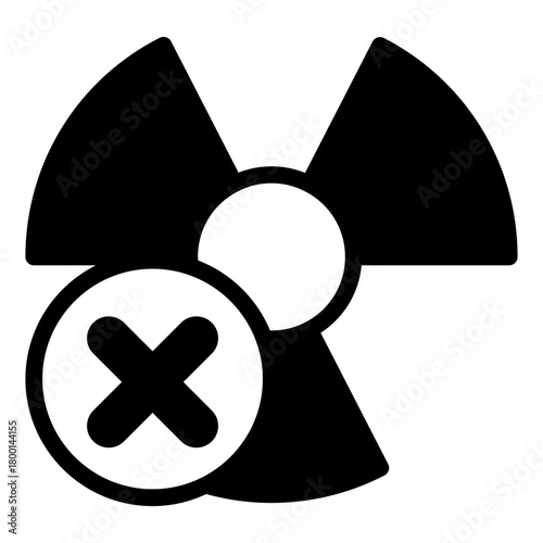 Radiation ban solid icon, not radioactive concept. Vector graphics. Radioactive with close button, forbidden item sign on white background, style icon mobile or web design.