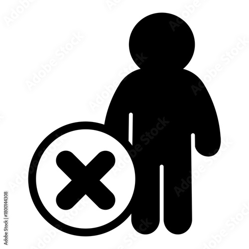 Human area ban solid icon, man concept. Vector graphics. Male with close button, forbidden item sign on white background, style icon mobile or web design.