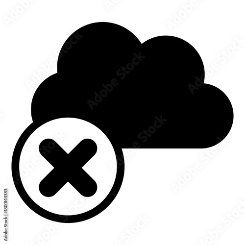 Smoke cloud ban solid icon, cloud storage concept. Vector graphics. Cloud with close button, forbidden item sign on white background, style icon mobile or web design.