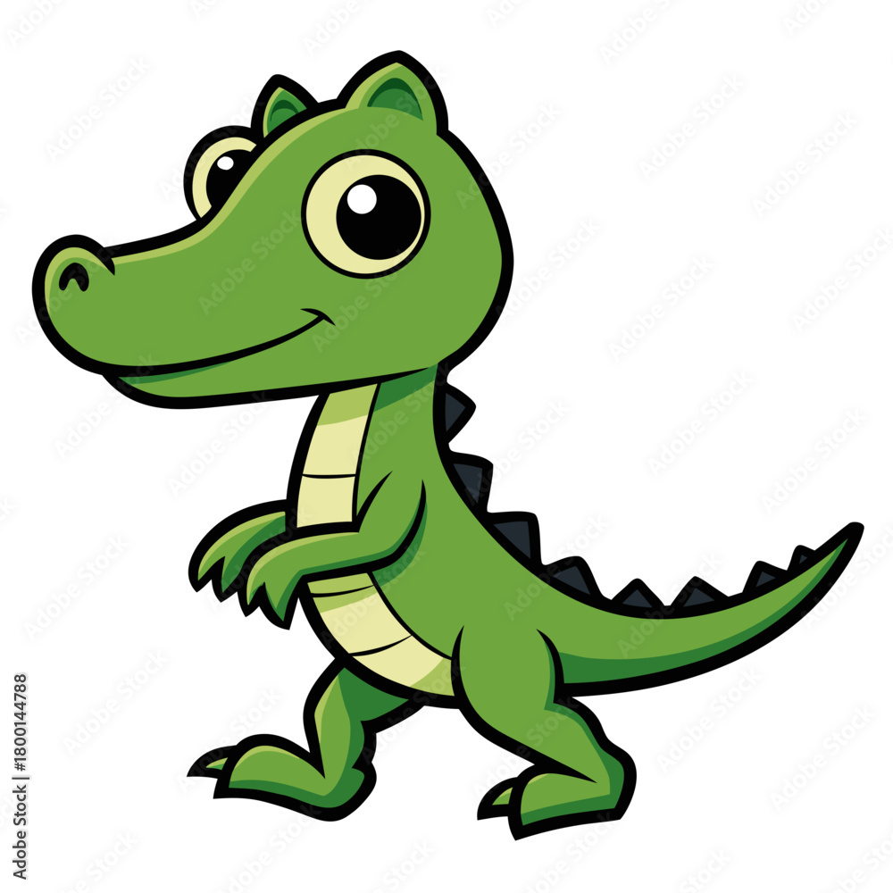 Naklejka premium Cute cartoon green dinosaur walking with a happy expression