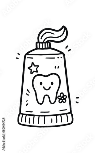 handdrawn cute doodle style kids toothpaste vector line illustration