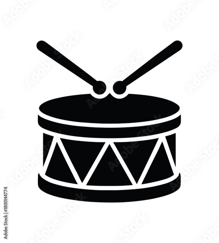 marching drum flat black solid vector illustration isolated on white background