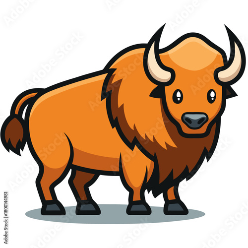 Cute cartoon bison standing on a white background