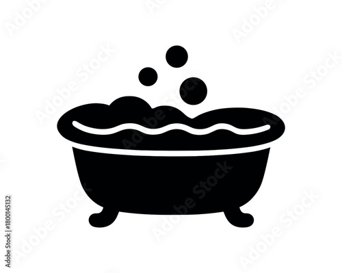 baby bath tub flat black solid vector illustration isolated on white background