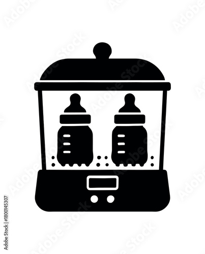baby bottle sterilizer flat black solid vector illustration isolated on white background