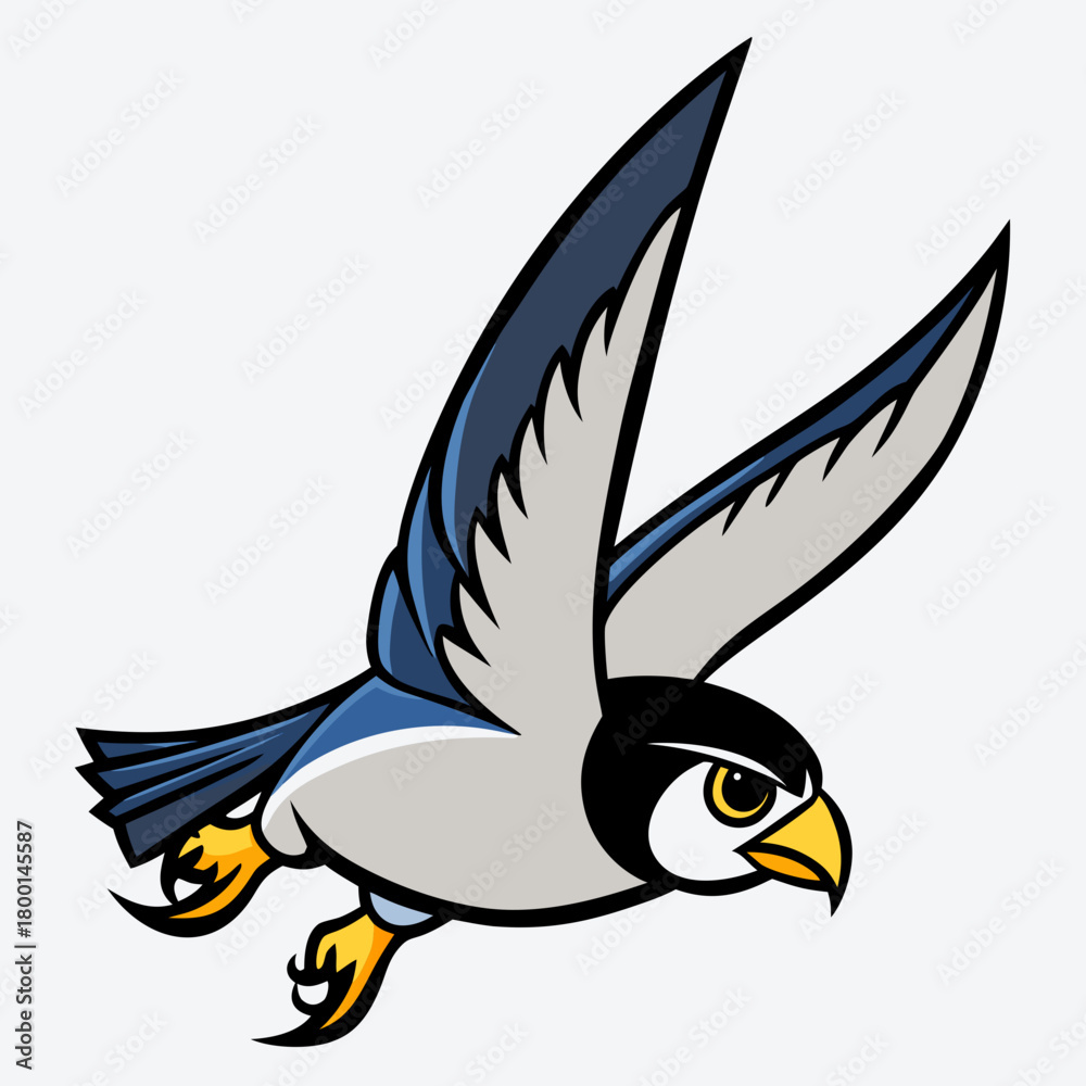 Fototapeta premium Cartoon falcon bird flying with wings spread wide and talons extended