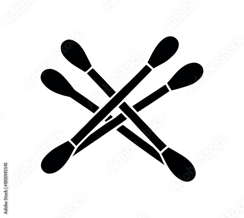 cotton swabs flat black solid vector illustration isolated on white background