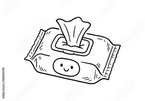handdrawn cute doodle style wet wipes pack vector line illustration