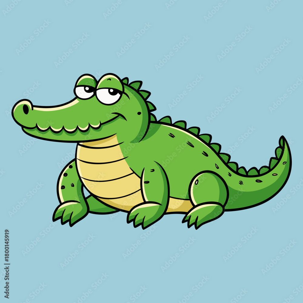 Obraz premium Cute cartoon alligator smiling with a playful expression on a blue background