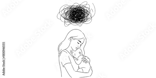 Motherhood Burnout Chaos Scribble Minimalist Line Art Vector