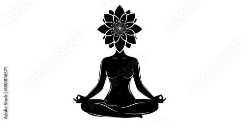 Mother Meditating Yoga Pose Mental Wellness Flat Vector Icon