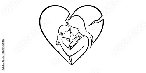 Maternal Vulnerability Broken Heart Embrace Minimalist Line Art