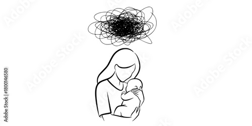 Motherhood Burnout Chaos Scribble Minimalist Line Art Vector