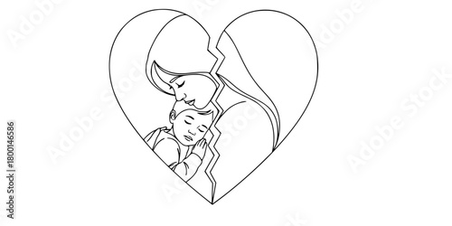 Maternal Vulnerability Broken Heart Embrace Minimalist Line Art