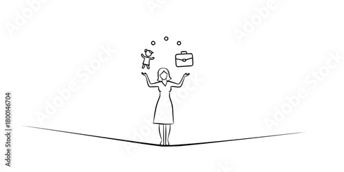 Work-Life Balance Juggling Tightrope Minimalist Line Art Vector
