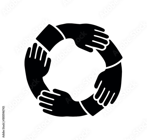 joined hands circle flat black solid vector illustration isolated on white background