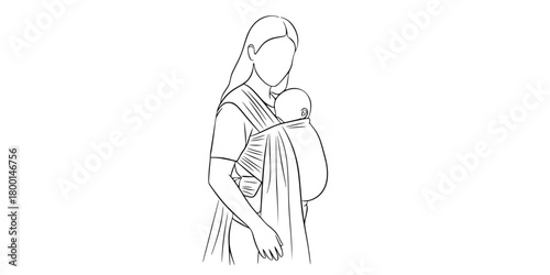 Mother Carrying Baby Soft Structured Sling Minimalist Line Art