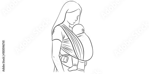 Mother Carrying Baby Soft Structured Sling Minimalist Line Art