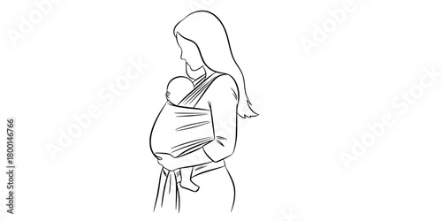 Mother Carrying Baby Soft Structured Sling Minimalist Line Art