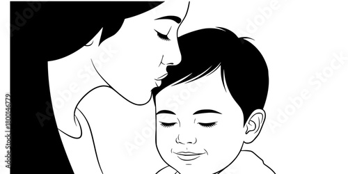 Mother Kissing Toddler Forehead Close-Up Flat Vector