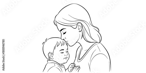 Mother Kissing Toddler Forehead Close-Up Flat Vector