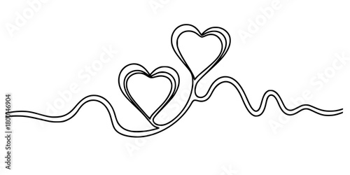 Two Hearts Umbilical Cord Mother Child Bond Line Art Vector