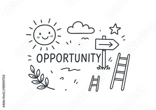 handdrawn cute doodle style opportunity vector line illustration