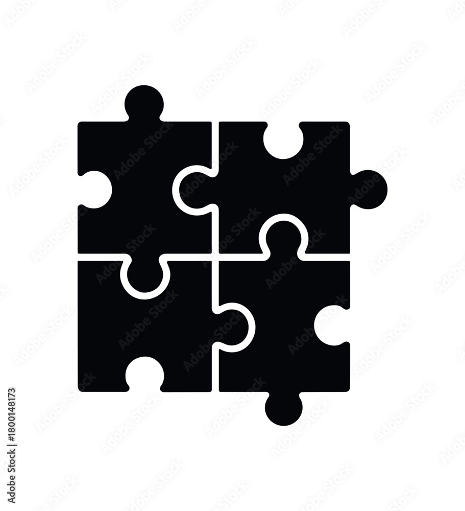Obraz premium unity puzzle pieces flat black solid vector illustration isolated on white background