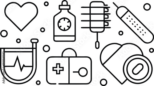 Medical healthcare icons collection on white background, health symbol