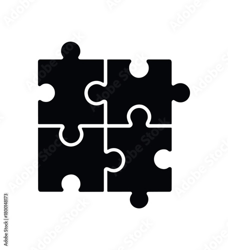 unity puzzle pieces flat black solid vector illustration isolated on white background
