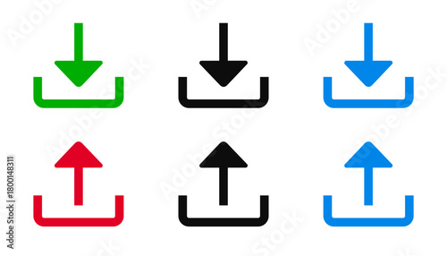 Upload and download icons, arrow upload and download symbols set