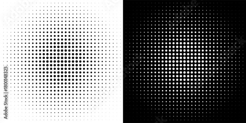 Halftone dotted shape element on white and black background