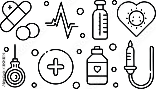 Medical healthcare symbols icons set cardiology health wellness pharmacy illustration