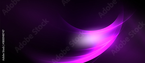 Abstract purple waves radiate from bright center. Smooth gradients create dynamic, flowing visual effect. Dark background emphasizes luminosity.
