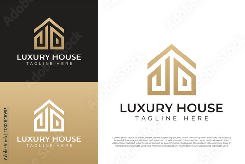 Abstract luxury house logo design, modern minimal real estate, property, building, construction, architecture, home, realtor, residence and apartment icon vector template